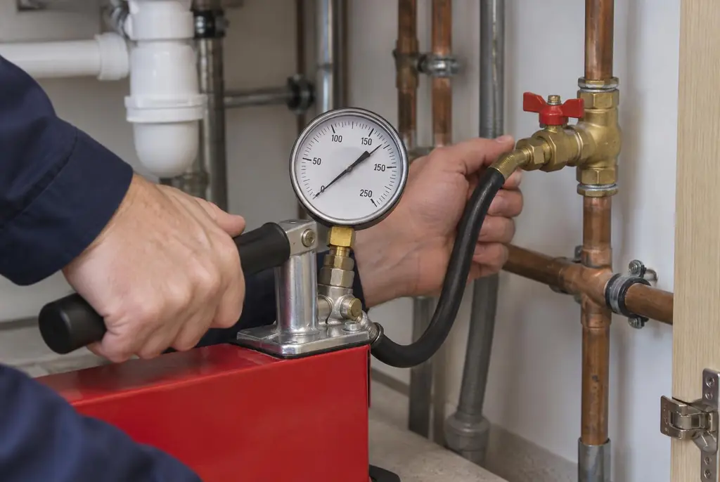Lekdetectie Harskamp – druktest op een waterleiding met een manometer