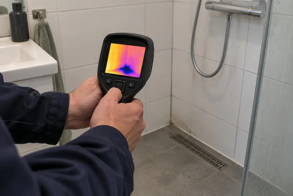 Lekdetectie Harskamp – lekdetectiespecialist met warmtebeeldcamera in een badkamer