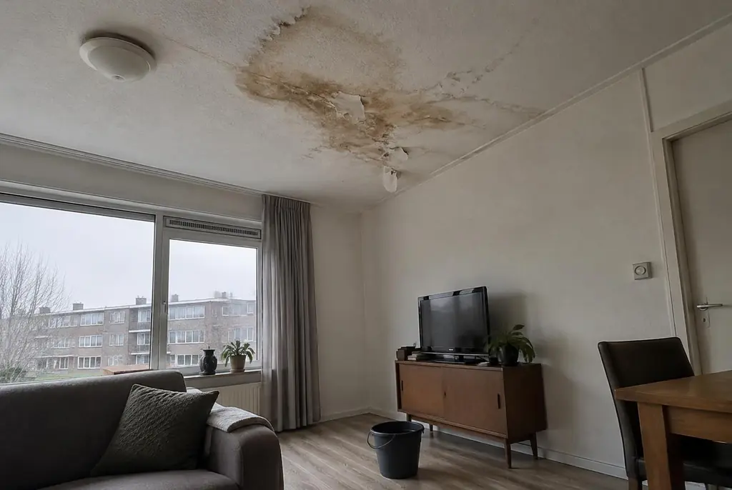 Lekdetectie Harskamp – vochtplek op het plafond onder een badkamer